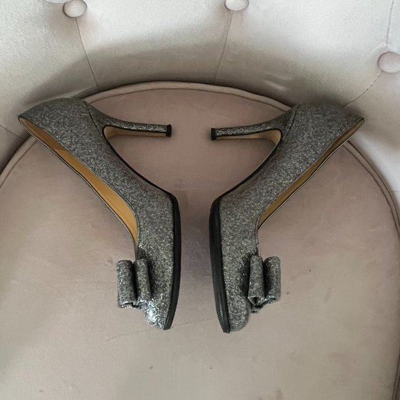 kate spade Krysta silver pewter metallic bow heels pumps shoes size 6.5 - Picture 6 of 15